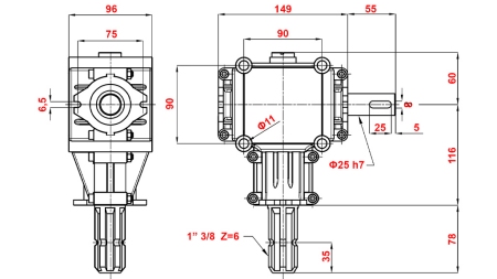 VINKELGIR PTO 1:2.88 (10HP-7KW)