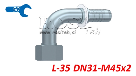 HYDRAULICKÁ PRÍPOJKA DKOL 35 L SAMICA KOLENO 90° DN31–M45×2