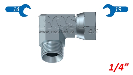 IDRAULIKUS 90° RÖVID KÖNYÖK BSP FORGÓANYA - KÜLSŐ 1/4