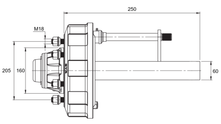 HALVAKSEL MED BREMSER - 2700 kg (6 SKRUE) - 250 mm