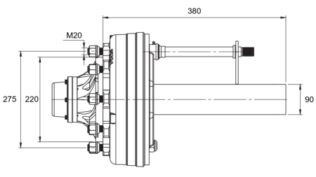 HALVAKSEL MED BREMSER - 5000 kg (8 SKRUER) - 380 mm