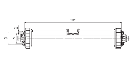 AKSEL FOR TILHENGER MED BREMSER (6 SKRUE) - 3800 kg - 1550 mm