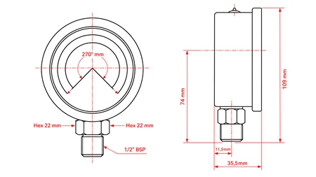 MANOMETER DN100 VERTICAL 0 - 4 BAR - 1/2