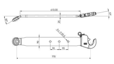NEDRE LØFTEARMER FOR TREPUNKTSFESTE CAT. 2 - 70x20 mm - 770 mm (75 HP)