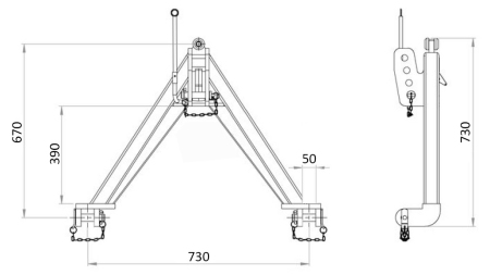 FRONTTREKANT FOR TRAKTOR FRONTHYDRAULIKK CAT. 1 - 730 MM - 1200 KG