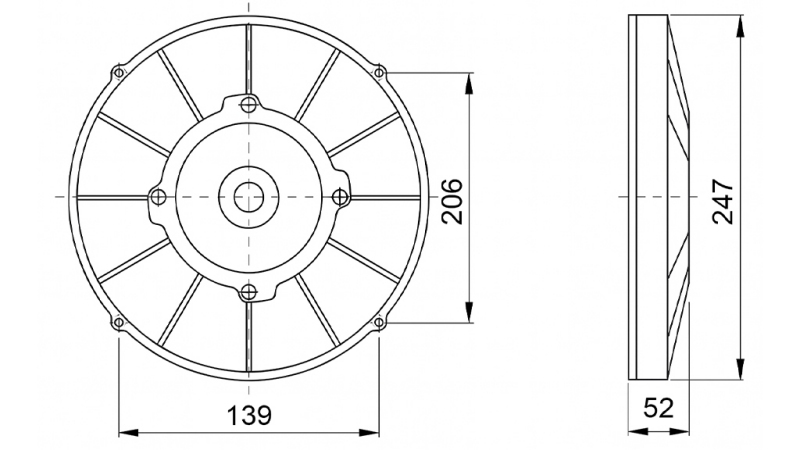 AXIAL VIFTE 225MM TRYKKER 24V