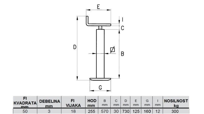 LEGA DE SOPORTE DE TORNILLO (ALTURA 730mm - RECORRIDO 255mm) - 300KG