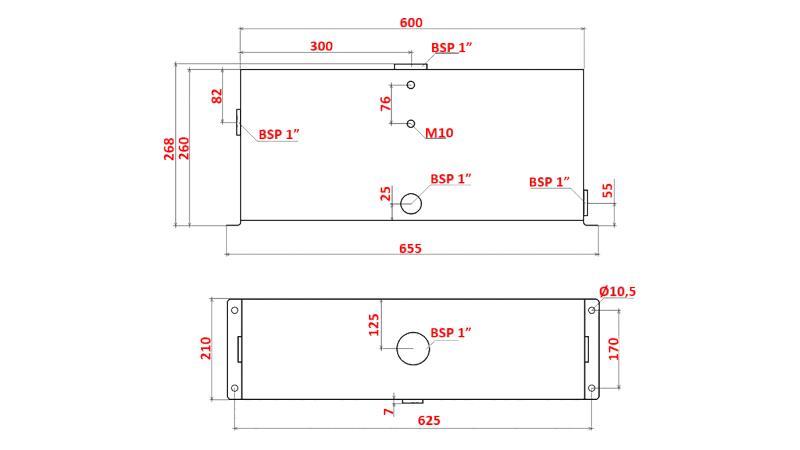 METALL RESERVOAR 25 LITER KUBE 260x210x600mm KOMPLETT MED UTSTYR