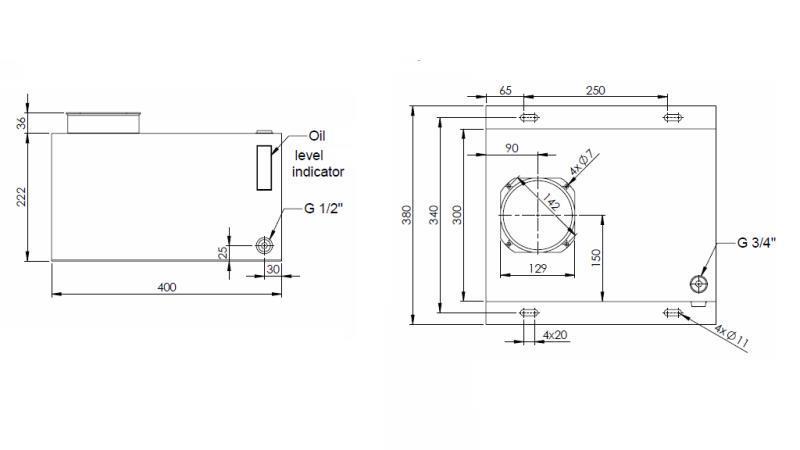 METALL RESERVOARBOKS PP 25 LITER HORIZONTAL-VERTIKAL-dimensjoner