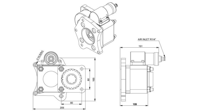 Dimensjoner UTGANG FOR HYDRAULISK PUMPE - MERCEDES 352-2