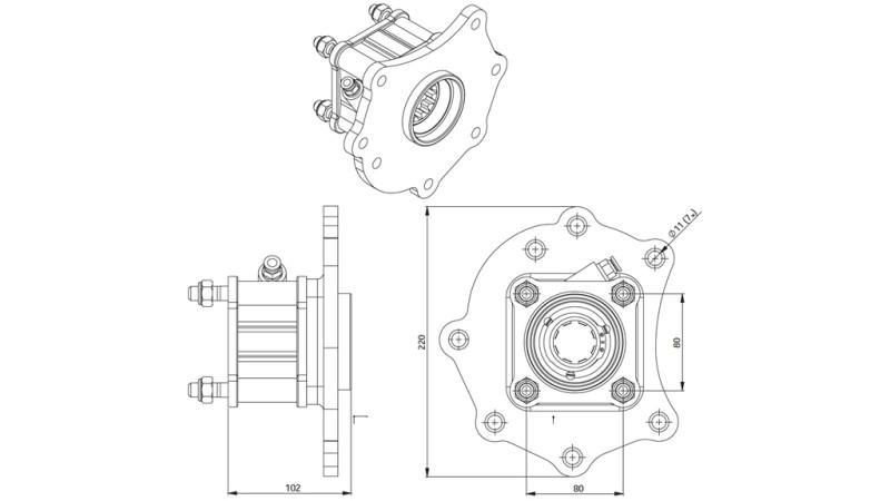 Dimensjoner UTGANG FOR HYDRAULISK PUMPE - MERCEDES ATEGO-1 - 7 HULL