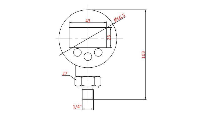 DIGITALT MANOMETER DN63 VERTIKAL 0 - 600 BAR - 1/4