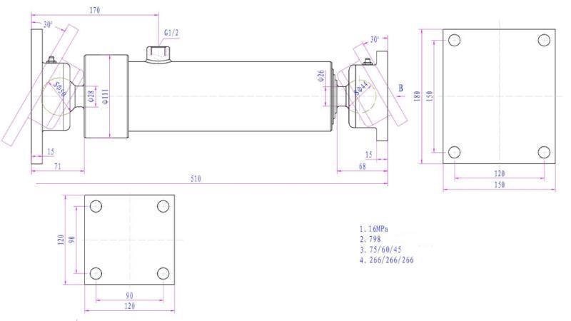 TELESKOPSYLINDER 3 UTTREKK 805MM K3B-5T