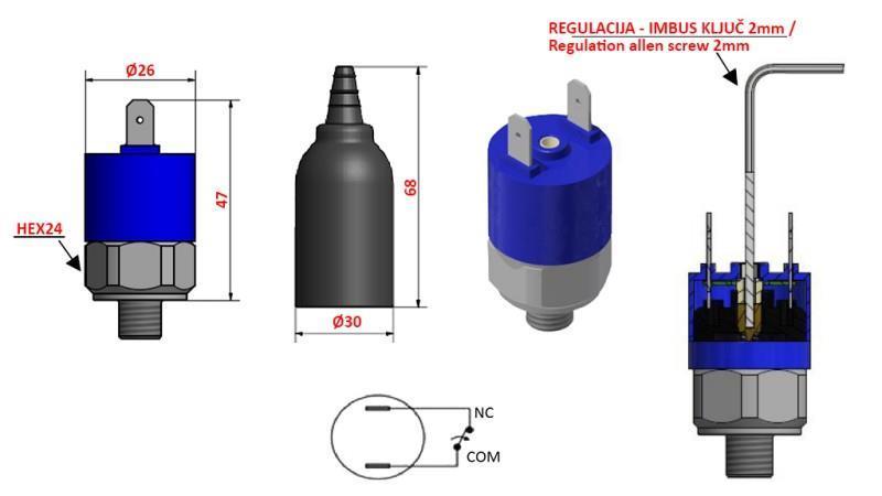 HIDRAULSKI PREKIDAČ PRITISKA K4 - NC 0.2-2.5 BAR (MAX.25BAR)