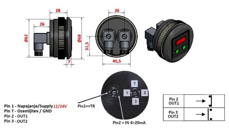 ELEKTRONISK TRYKKBRYTER MED MANOMETER KD59 0-400 BAR