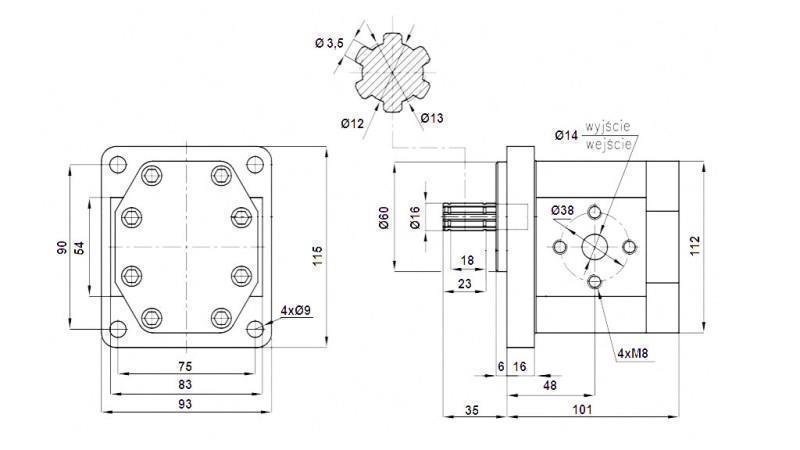 HYDRAULISK PUMPE NSZ 16 - 6 TANN 16 CC HØYRE