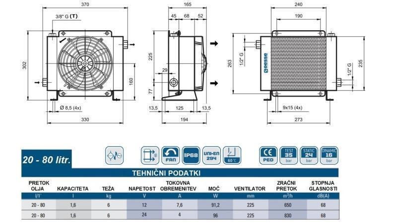 ОХЛАДИТЕЛ ЗА МАСЛО DC 12V HY01602 20-80 ЛИТРА