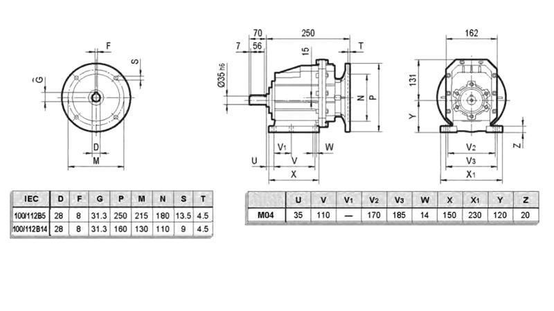 ERC04 REDUSER FOR ELEKTRISK MOTOR MS100 (2.2-3-4kW) FORHOLD 25:1