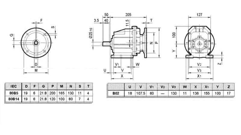 ERC02 REDUKTOR FOR ELEKTRISK MOTOR MS80 (1.1-1.5kW) FORHOLD 24:1