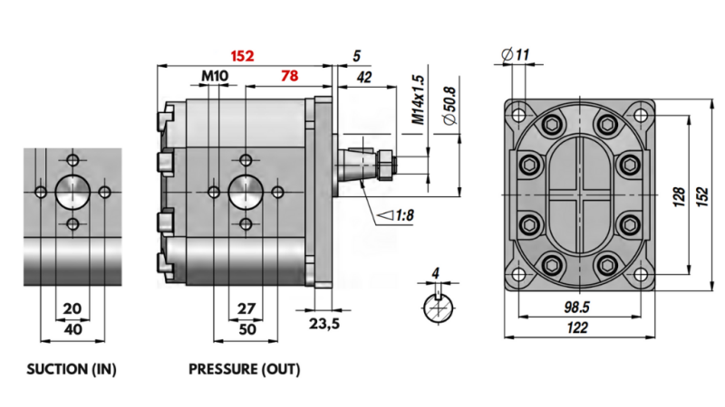 HYDRAULISK PUMPE GR.3 55 CC HØYRE - FLANSER