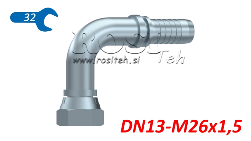 CONEXÃO HIDRÁULICA BSP FÊMEA CURVA 90° DN13-M26X1,5