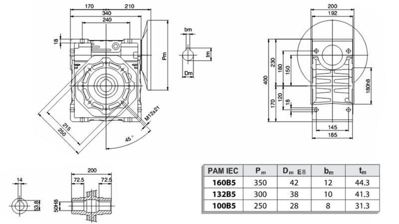 PMRV-150 REDUKTOR FOR ELEKTRISK MOTOR MS132 (7.5kW) FORHOLD 40:1