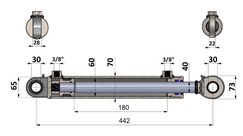HYDRAULISK SYLINDER 60/40-180 MED RETTVENTIL – PLOG FOR JORDARBEID