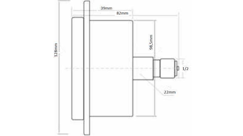 MANOMETER DN100 BAK 0 - 1 BAR - 1/2-dimensjoner