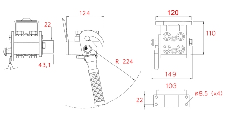 ACOPLAMIENTO MULTI-FASTER 3 VÍAS BSP 1/4 PARTE FIJA (UNA PALANCA)
