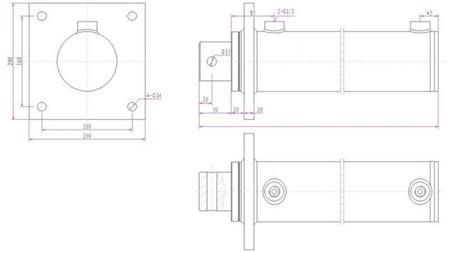 HYDRAULISK SYLINDER FOR TREDELER MED MONTERINGSPLATE 100/60-1050