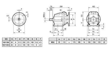 ERC04 REDUSER FOR ELEKTRISK MOTOR MS100 (2.2-3-4kW) FORHOLD 25:1