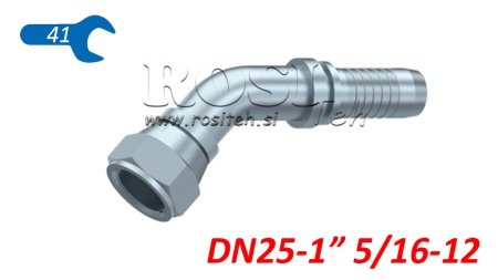 HYDRAULISK TILKOBLING DKJ JIC74° HUNN ELBOW 45° DN25-1 5/16-12