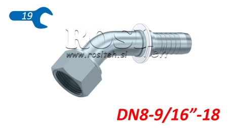 HYDRAULINEN YHTEYS DKORFS NAISPUOLEINEN KULMA 45° DN8-9/16-18