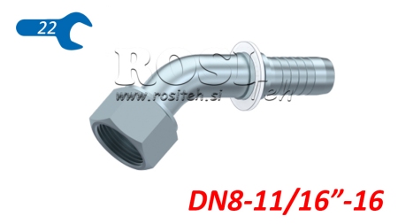 HYDRAULINEN YHTEYS DKORFS NAISPUOLEINEN KULMA 45° DN8-11/16-16