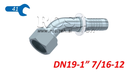 HYDRAULINEN YHTEYS DKORFS NAISPUOLEINEN KULMA 45° DN19-1 7/16-12