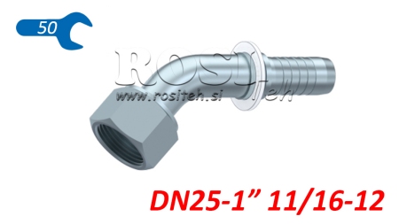 HYDRAULINEN YHTEYS DKORFS NAISPUOLEINEN KULMA 45° DN25-1 11/16-12