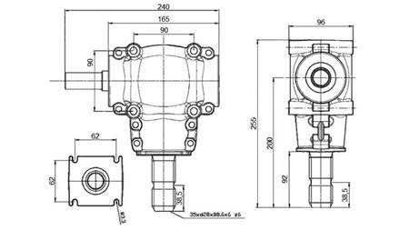 VINKELREDUCER L-150J 1:1 (11HP-8kW)
