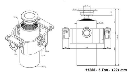 TELESCOPICKÝ CYLINDR KOMPAKT 6 STUPŇŮ 1221mm x125 -KULOVÝ