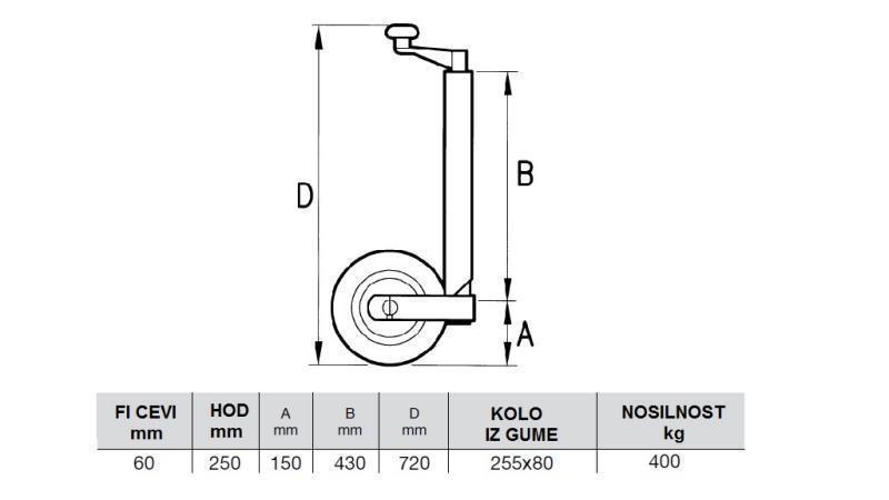STØTTBEIN BILHENGER 250mm-400kg