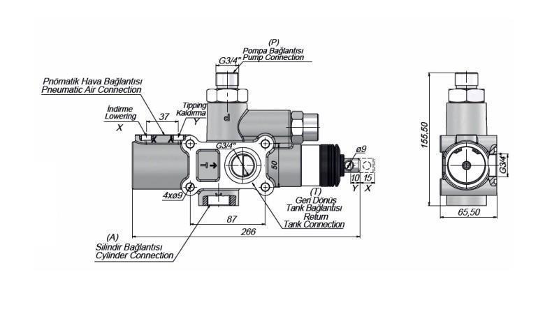 HYDRAULISK DUMPVENTIL TRUCK - 140lit - dimensjoner