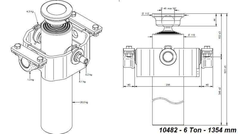 TELESCOPISK SYLINDER KOMPAKT 4 GRADER 1354mm x110 -KULE